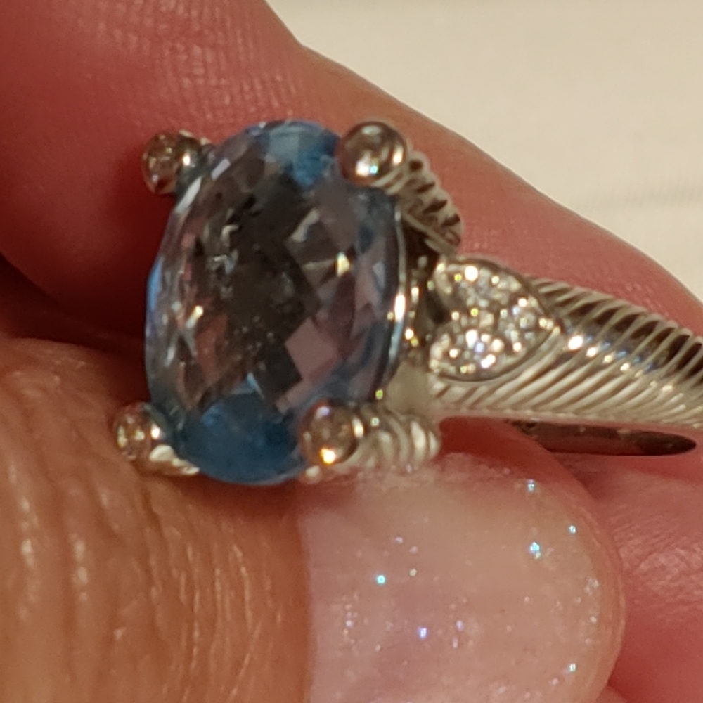 Judith Ripka blue topaz or aquamarine & cz 925ss - Picture 3 of 9